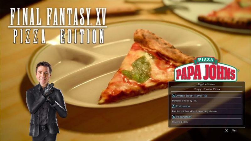 FFXV partners with Papa Johns for awesome pizza.